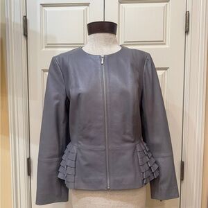 Gray Women's Jacket with Ruffle Detail